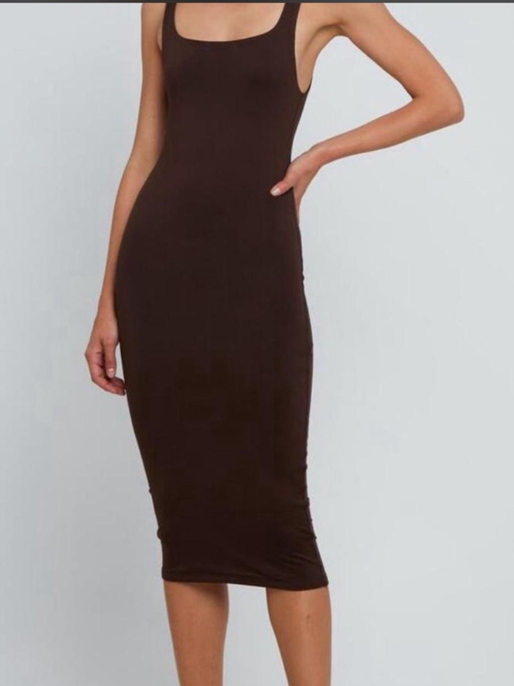 Aritzia Babaton Double-Lined Contour Brown Square-Neck Midi Tank Dress SIZE XXS